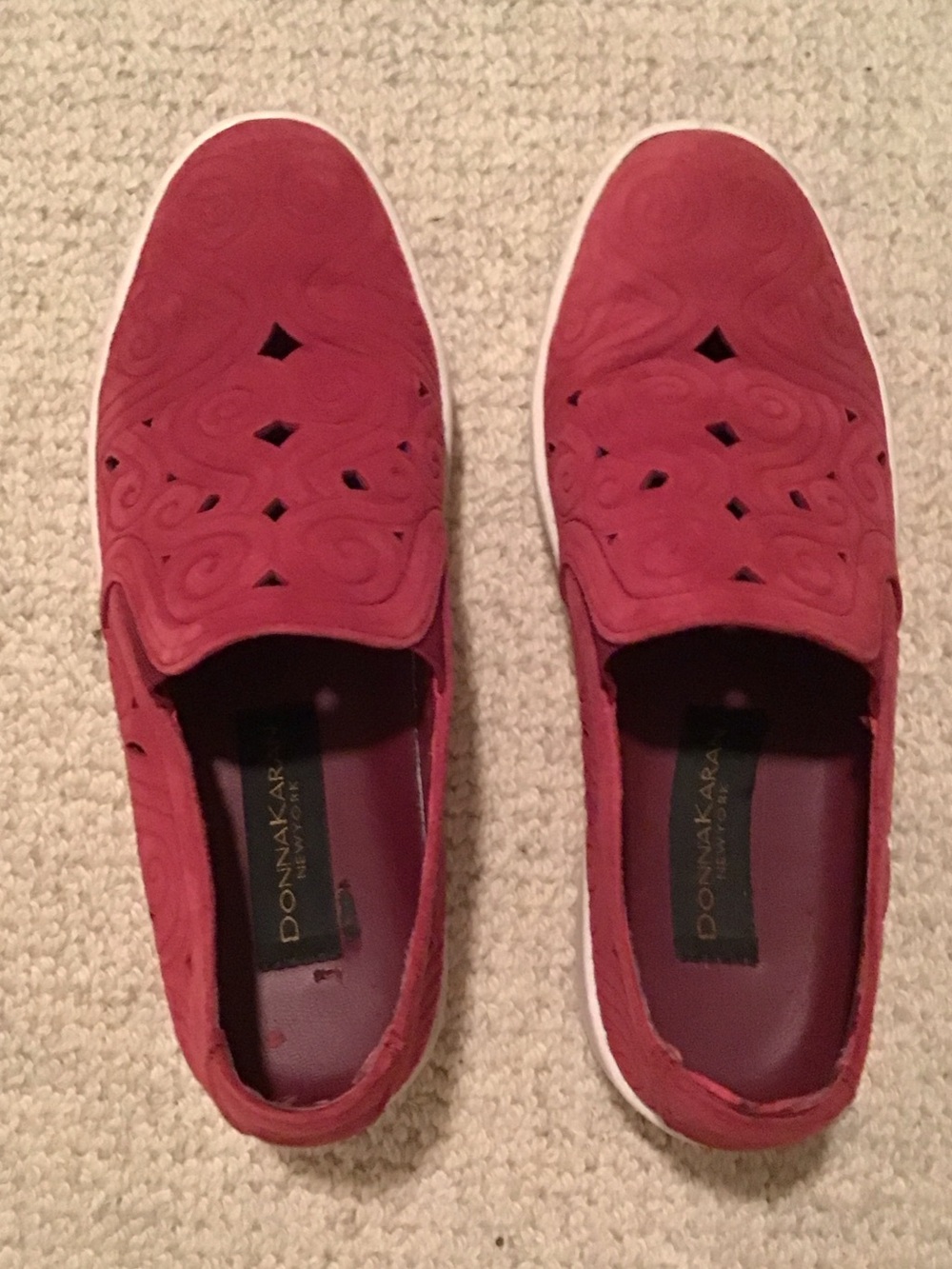 Donna Karan Burgundy Cutout Slip-On Sneakers